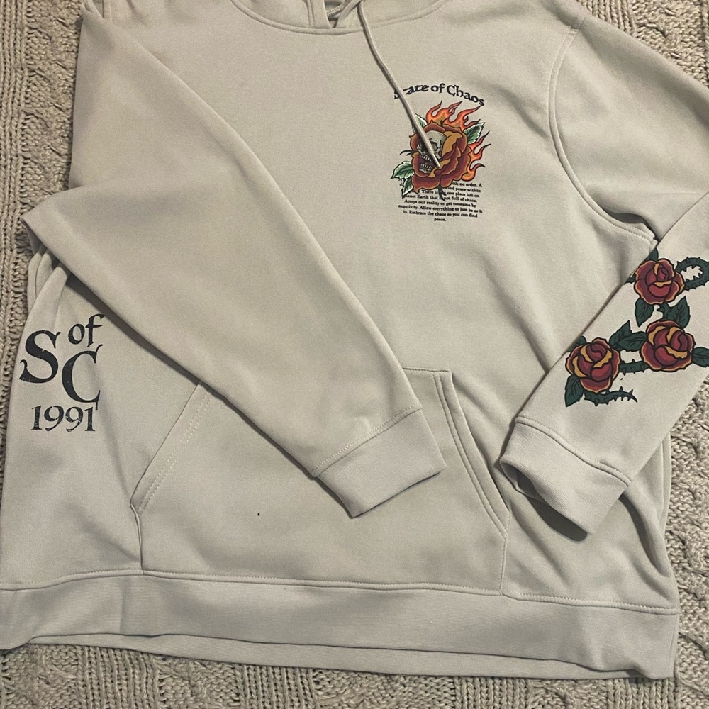 Gray Hoodie with Rose Graphic